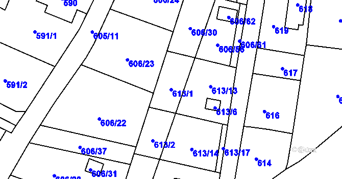 Parcela st. 613/1 v KÚ Boršov nad Vltavou, Katastrální mapa