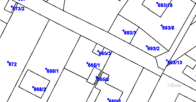 Parcela st. 665/3 v KÚ Boršov nad Vltavou, Katastrální mapa