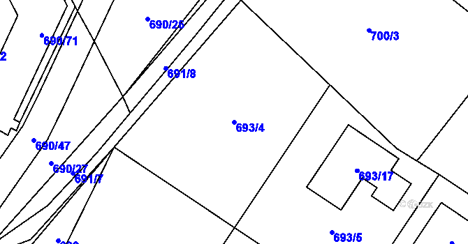 Parcela st. 693/4 v KÚ Boršov nad Vltavou, Katastrální mapa