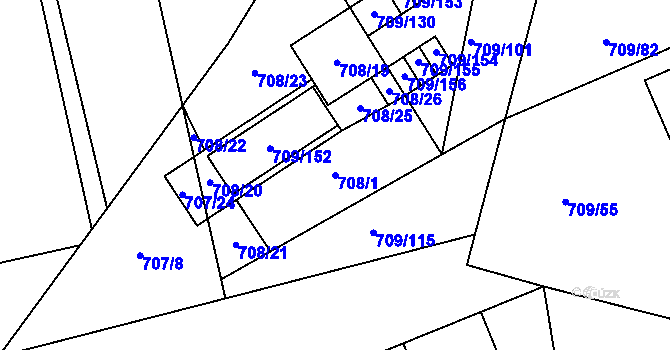 Parcela st. 708/1 v KÚ Boršov nad Vltavou, Katastrální mapa