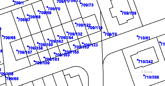 Parcela st. 709/123 v KÚ Boršov nad Vltavou, Katastrální mapa