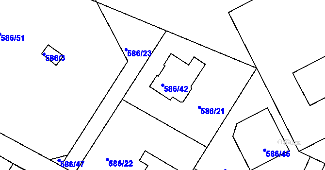 Parcela st. 586/42 v KÚ Boršov nad Vltavou, Katastrální mapa