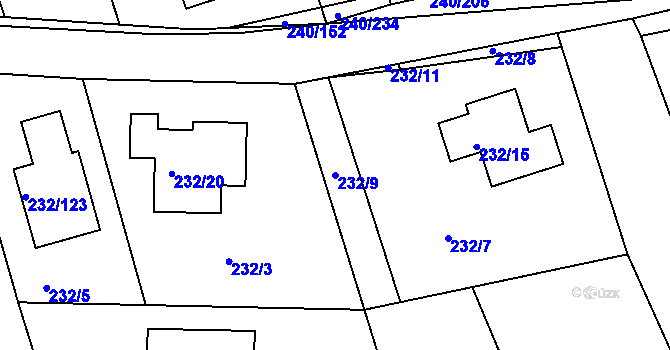 Parcela st. 232/9 v KÚ Boršov nad Vltavou, Katastrální mapa