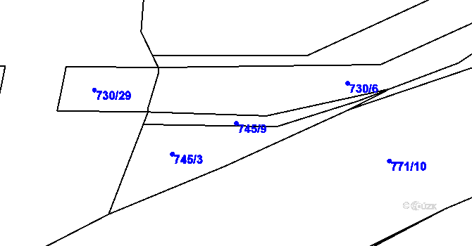 Parcela st. 745/9 v KÚ Boršov nad Vltavou, Katastrální mapa