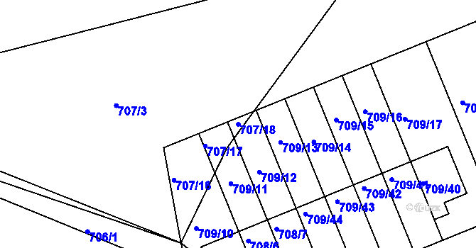Parcela st. 707/18 v KÚ Boršov nad Vltavou, Katastrální mapa