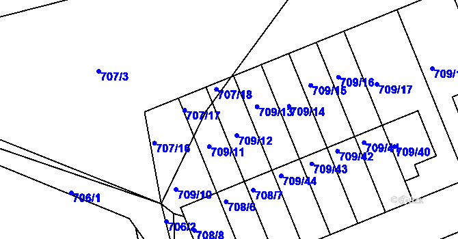 Parcela st. 709/12 v KÚ Boršov nad Vltavou, Katastrální mapa