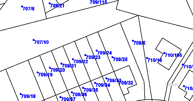 Parcela st. 709/24 v KÚ Boršov nad Vltavou, Katastrální mapa