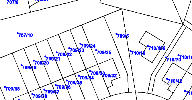 Parcela st. 709/25 v KÚ Boršov nad Vltavou, Katastrální mapa