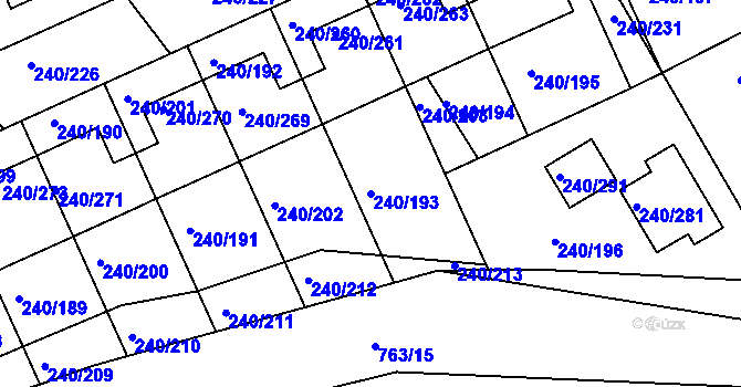 Parcela st. 240/193 v KÚ Boršov nad Vltavou, Katastrální mapa