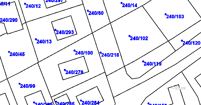 Parcela st. 240/218 v KÚ Boršov nad Vltavou, Katastrální mapa