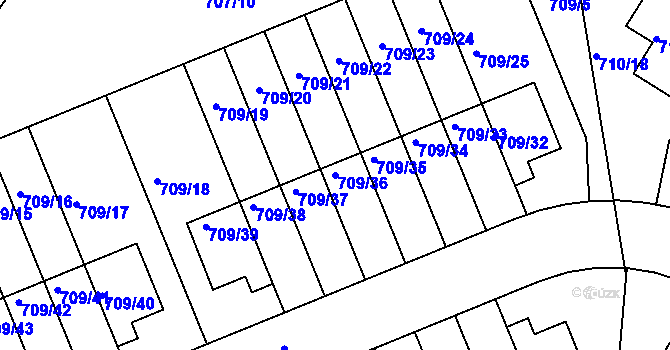 Parcela st. 709/36 v KÚ Boršov nad Vltavou, Katastrální mapa