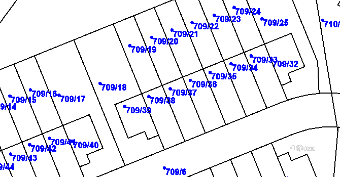 Parcela st. 709/37 v KÚ Boršov nad Vltavou, Katastrální mapa