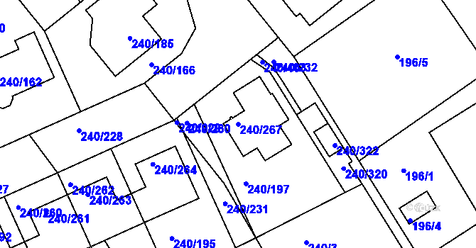 Parcela st. 240/267 v KÚ Boršov nad Vltavou, Katastrální mapa