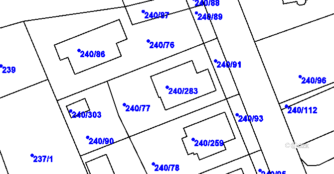 Parcela st. 240/283 v KÚ Boršov nad Vltavou, Katastrální mapa