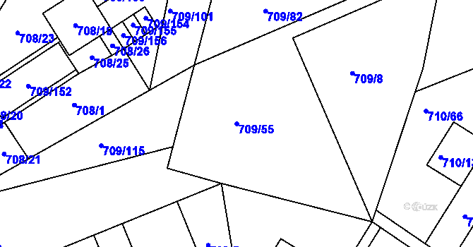 Parcela st. 709/55 v KÚ Boršov nad Vltavou, Katastrální mapa