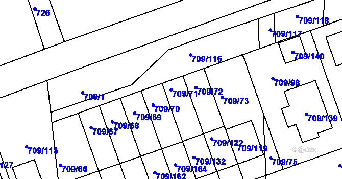 Parcela st. 709/71 v KÚ Boršov nad Vltavou, Katastrální mapa