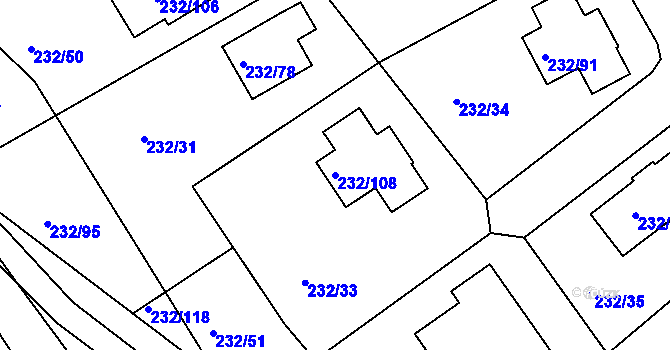 Parcela st. 232/108 v KÚ Boršov nad Vltavou, Katastrální mapa