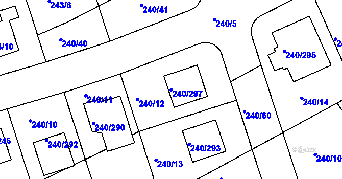 Parcela st. 240/297 v KÚ Boršov nad Vltavou, Katastrální mapa