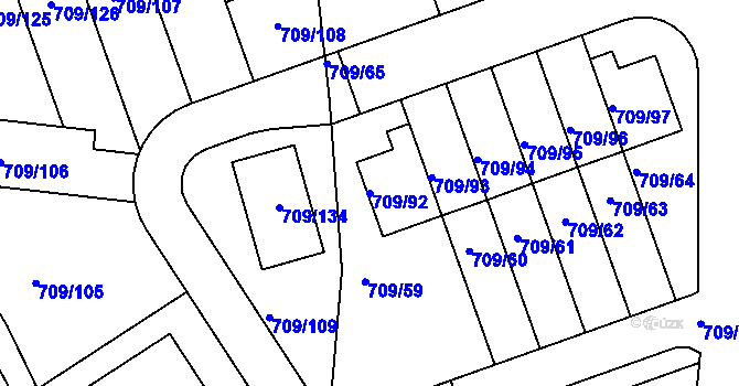 Parcela st. 709/92 v KÚ Boršov nad Vltavou, Katastrální mapa