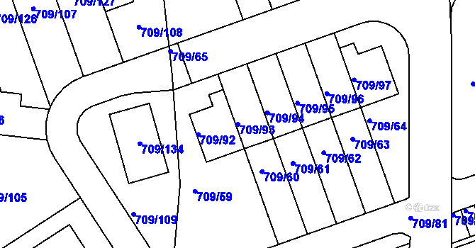 Parcela st. 709/93 v KÚ Boršov nad Vltavou, Katastrální mapa