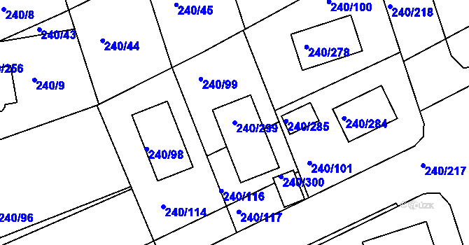 Parcela st. 240/299 v KÚ Boršov nad Vltavou, Katastrální mapa