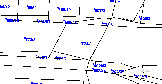 Parcela st. 773/8 v KÚ Boršov nad Vltavou, Katastrální mapa