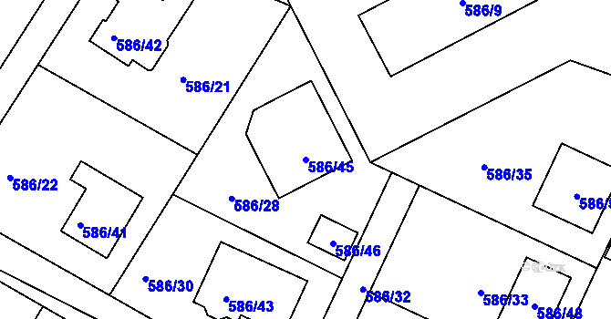 Parcela st. 586/45 v KÚ Boršov nad Vltavou, Katastrální mapa