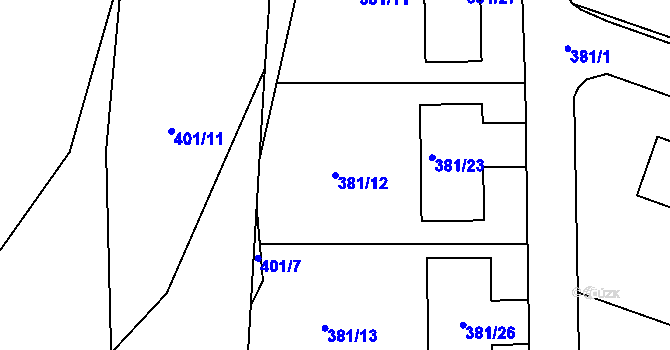 Parcela st. 381/12 v KÚ Boršov nad Vltavou, Katastrální mapa