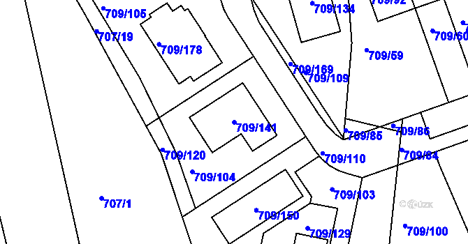 Parcela st. 709/141 v KÚ Boršov nad Vltavou, Katastrální mapa