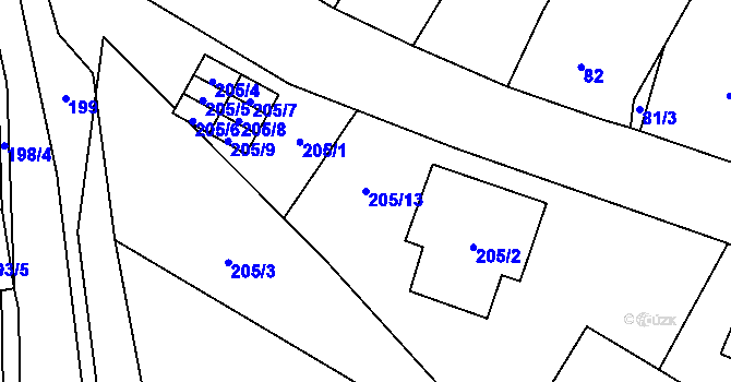 Parcela st. 205/13 v KÚ Boršov nad Vltavou, Katastrální mapa