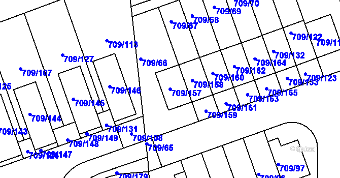 Parcela st. 709/157 v KÚ Boršov nad Vltavou, Katastrální mapa