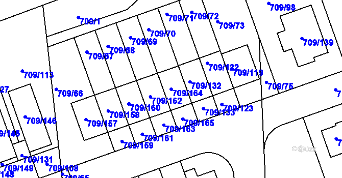 Parcela st. 709/164 v KÚ Boršov nad Vltavou, Katastrální mapa
