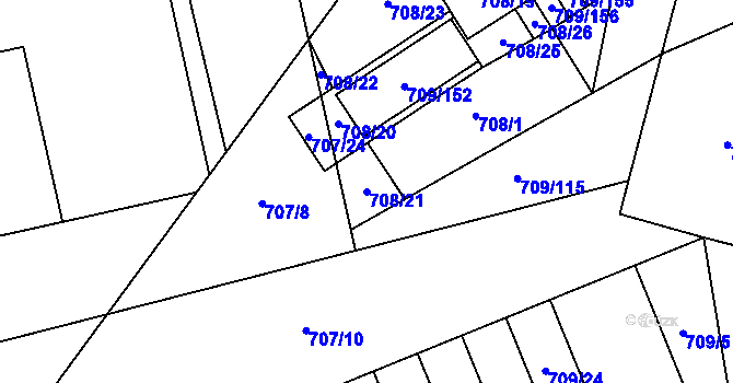 Parcela st. 708/21 v KÚ Boršov nad Vltavou, Katastrální mapa