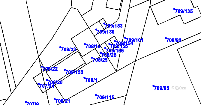 Parcela st. 708/26 v KÚ Boršov nad Vltavou, Katastrální mapa