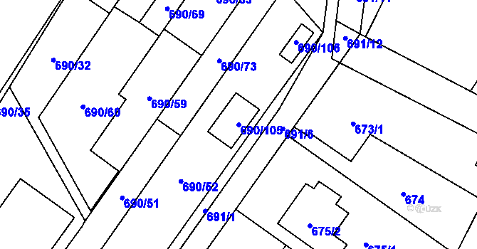 Parcela st. 690/105 v KÚ Boršov nad Vltavou, Katastrální mapa