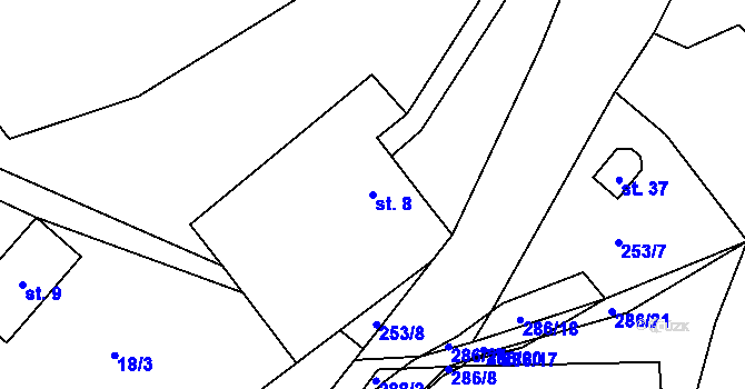 Parcela st. 8 v KÚ Borušov, Katastrální mapa