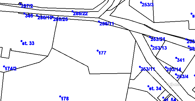 Parcela st. 177 v KÚ Borušov, Katastrální mapa