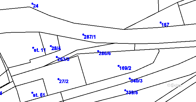 Parcela st. 286/6 v KÚ Borušov, Katastrální mapa