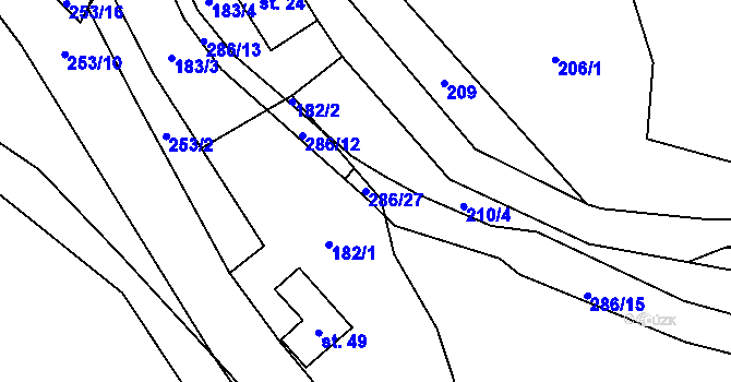 Parcela st. 286/27 v KÚ Borušov, Katastrální mapa