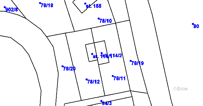 Parcela st. 114/2 v KÚ Svojanov u Borušova, Katastrální mapa