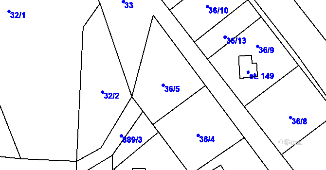 Parcela st. 36/5 v KÚ Svojanov u Borušova, Katastrální mapa