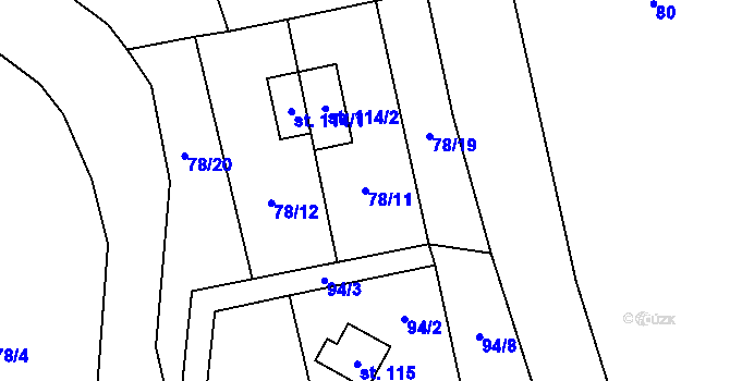 Parcela st. 78/11 v KÚ Svojanov u Borušova, Katastrální mapa