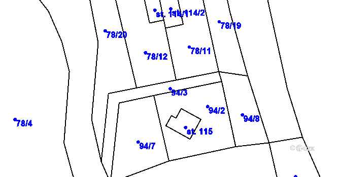 Parcela st. 94/3 v KÚ Svojanov u Borušova, Katastrální mapa