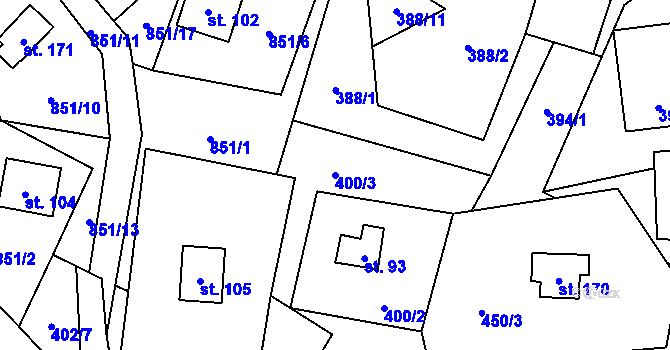 Parcela st. 400/3 v KÚ Svojanov u Borušova, Katastrální mapa