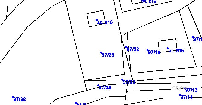 Parcela st. 97/26 v KÚ Svojanov u Borušova, Katastrální mapa