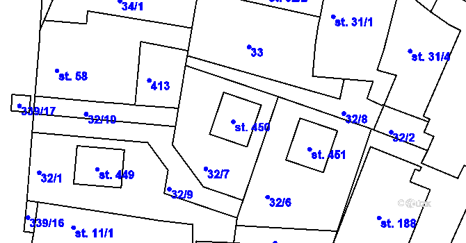 Parcela st. 450 v KÚ Bořanovice, Katastrální mapa