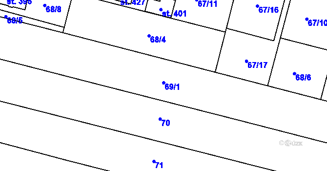 Parcela st. 69 v KÚ Bořanovice, Katastrální mapa
