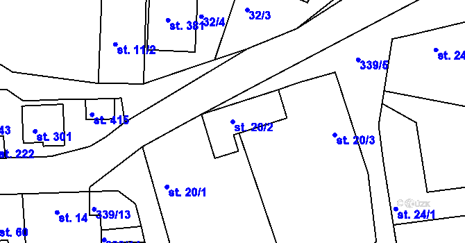 Parcela st. 20/2 v KÚ Bořanovice, Katastrální mapa