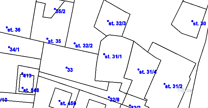 Parcela st. 31/1 v KÚ Bořanovice, Katastrální mapa