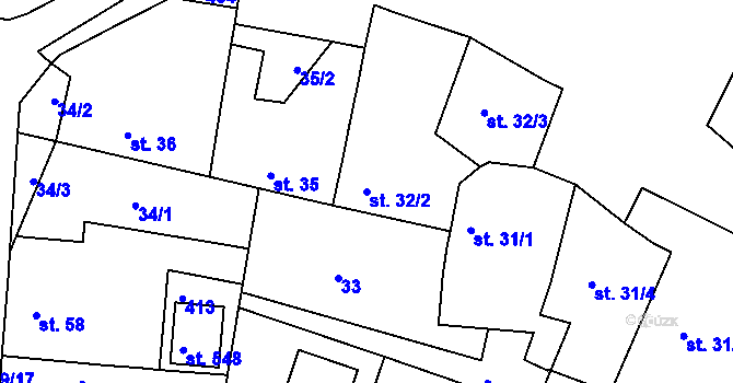 Parcela st. 32/2 v KÚ Bořanovice, Katastrální mapa